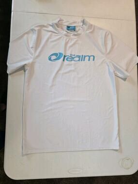 The Realm Shirt Mens White Rash Guard Surf Swim Athletic Logo Short Sleeve XL